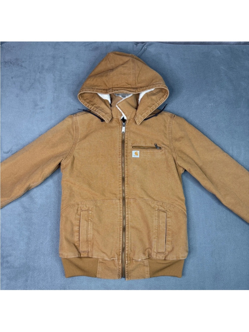 Carhartt Kids Tan Hooded Zip-Up Work Jacket